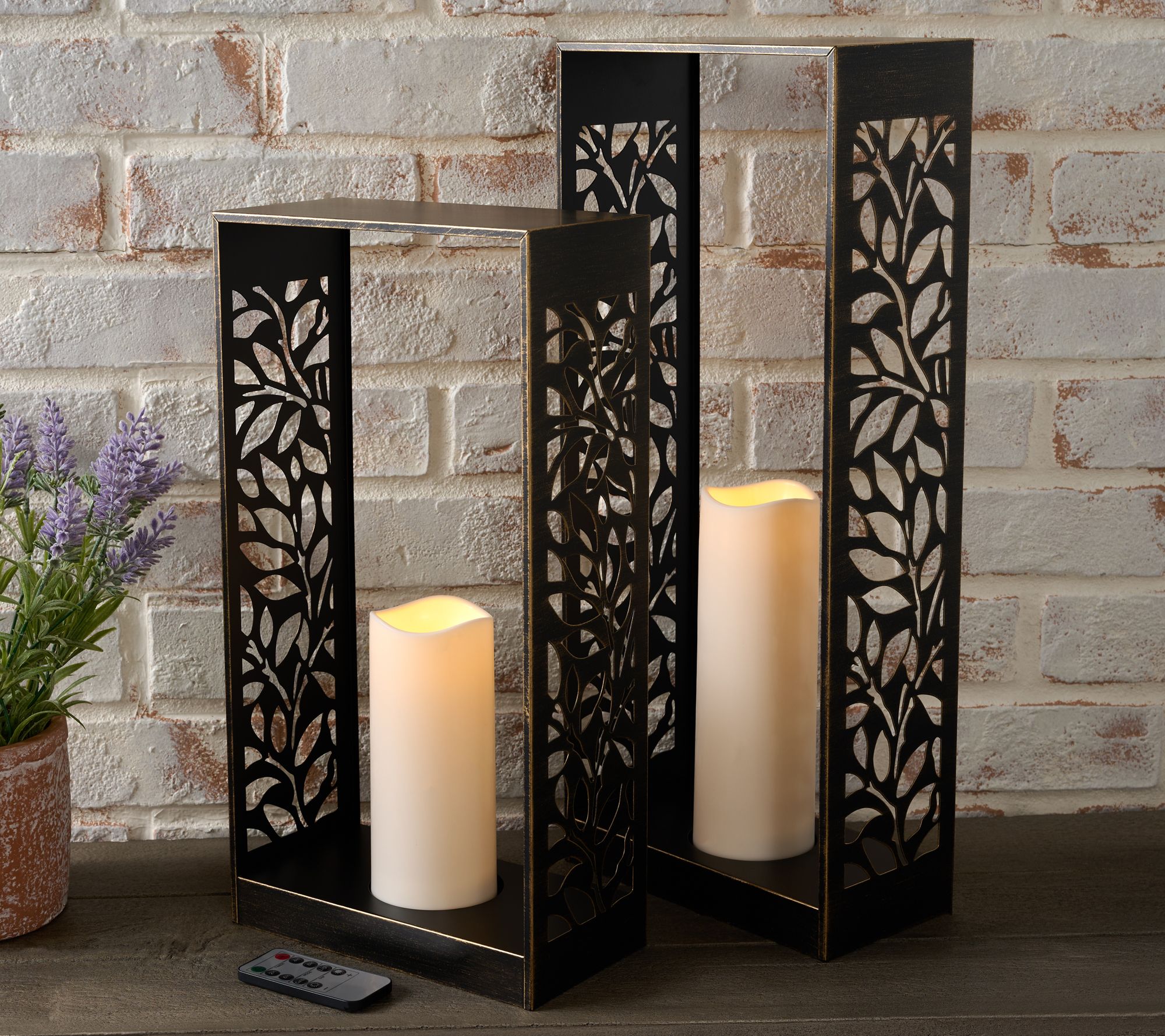 "As Is" Garden Reflections Set of 2 Metal Lanterns w/ Candles