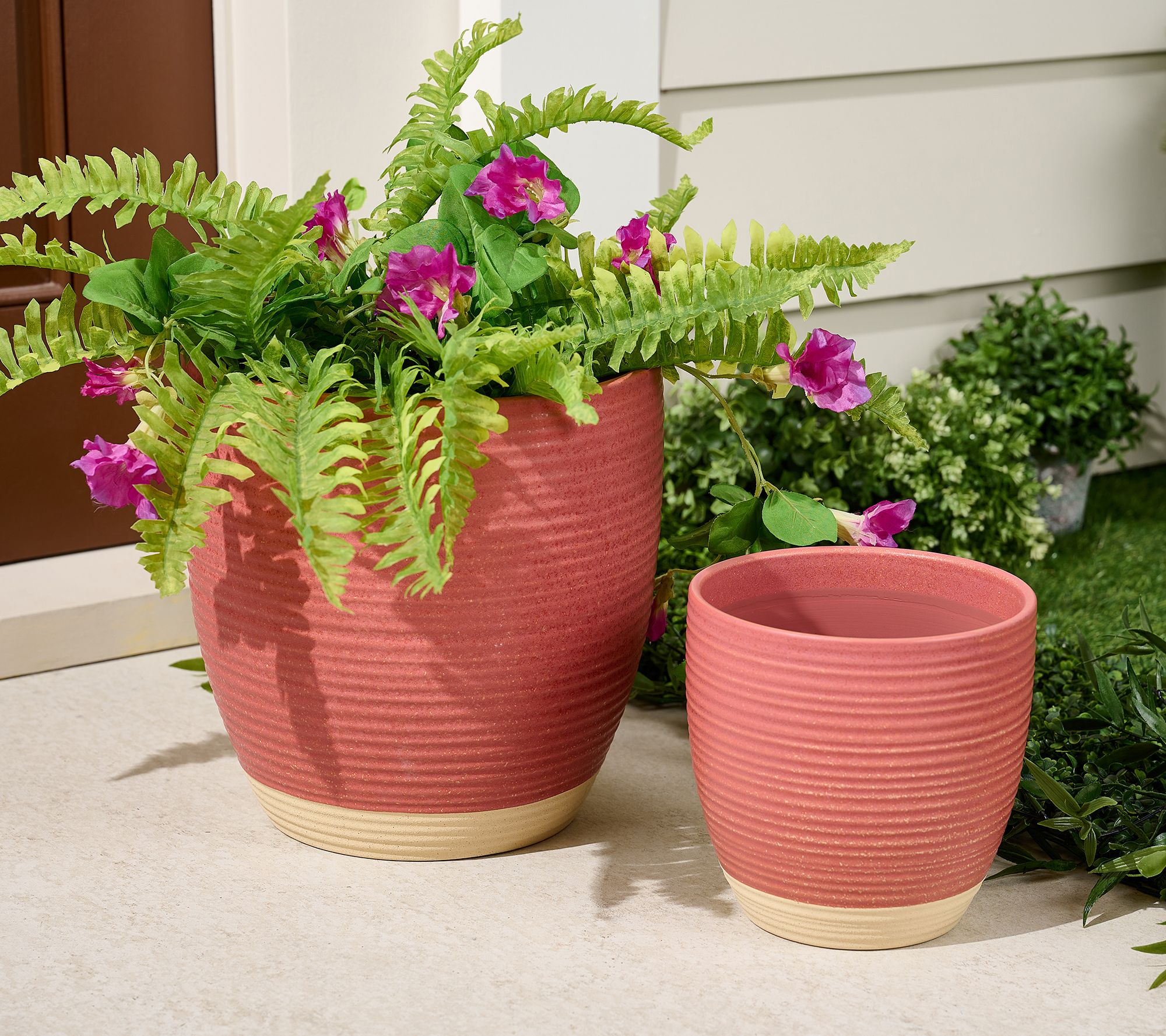 "As Is" Garden Reflections Set of 2 Stoneware 2-tone Planters