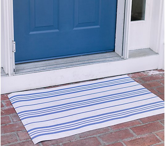 25" x 40" White Nautical Stripe Outdoor Safe Layering Mat by Lauren McBride