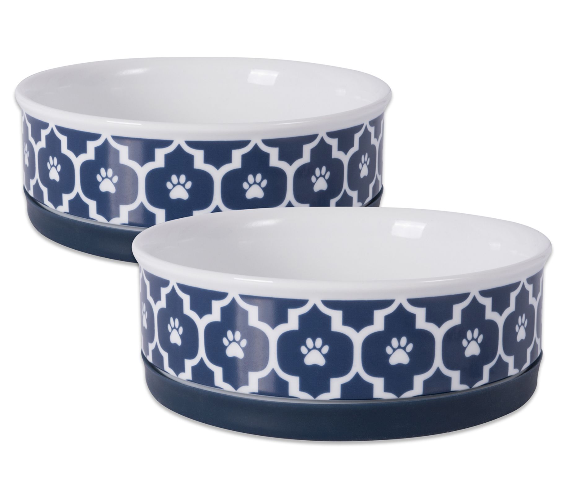 Bone Dry 2 Medium Paw Lattice Round Pet Bowl Set