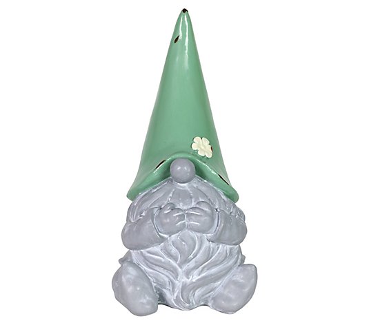 Exhart Solar Green Hat Grey Gnome Statuary