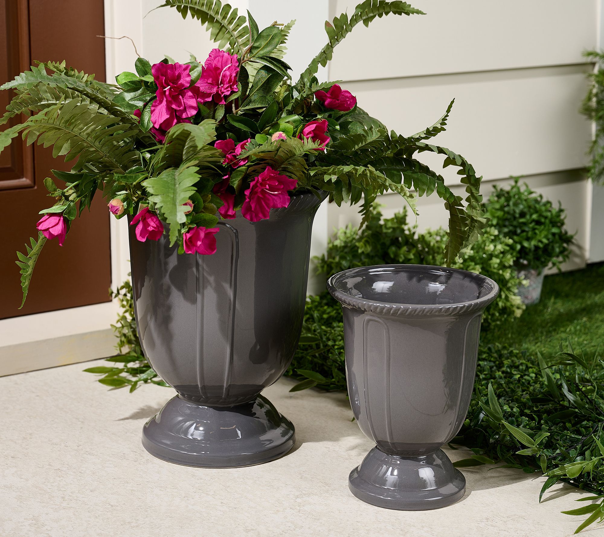 "As Is" Garden Reflections S/2 Staggered Height Ceramic Urn Planters