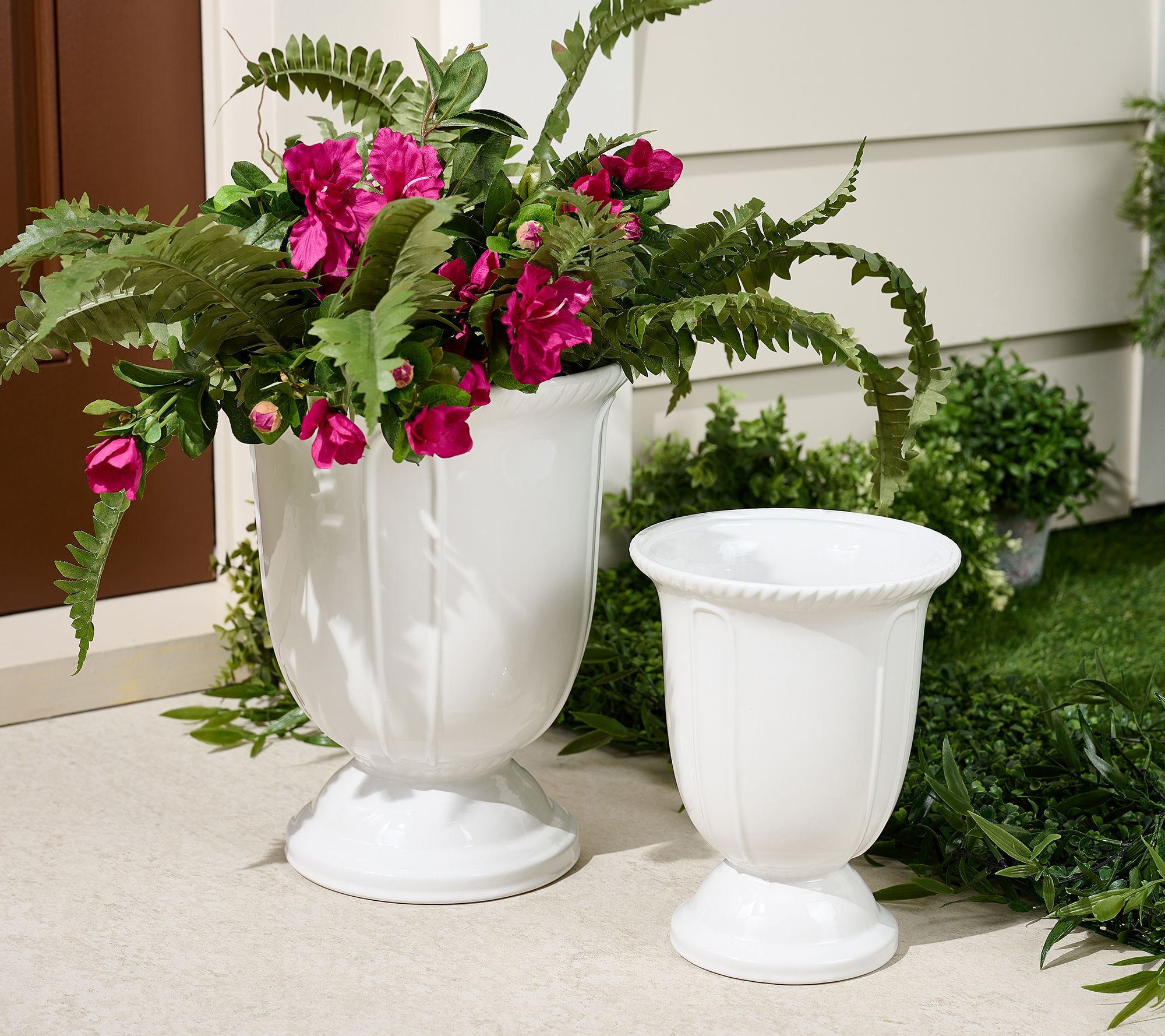"As Is" Garden Reflections S/2 Staggered Height Ceramic Urn Planters
