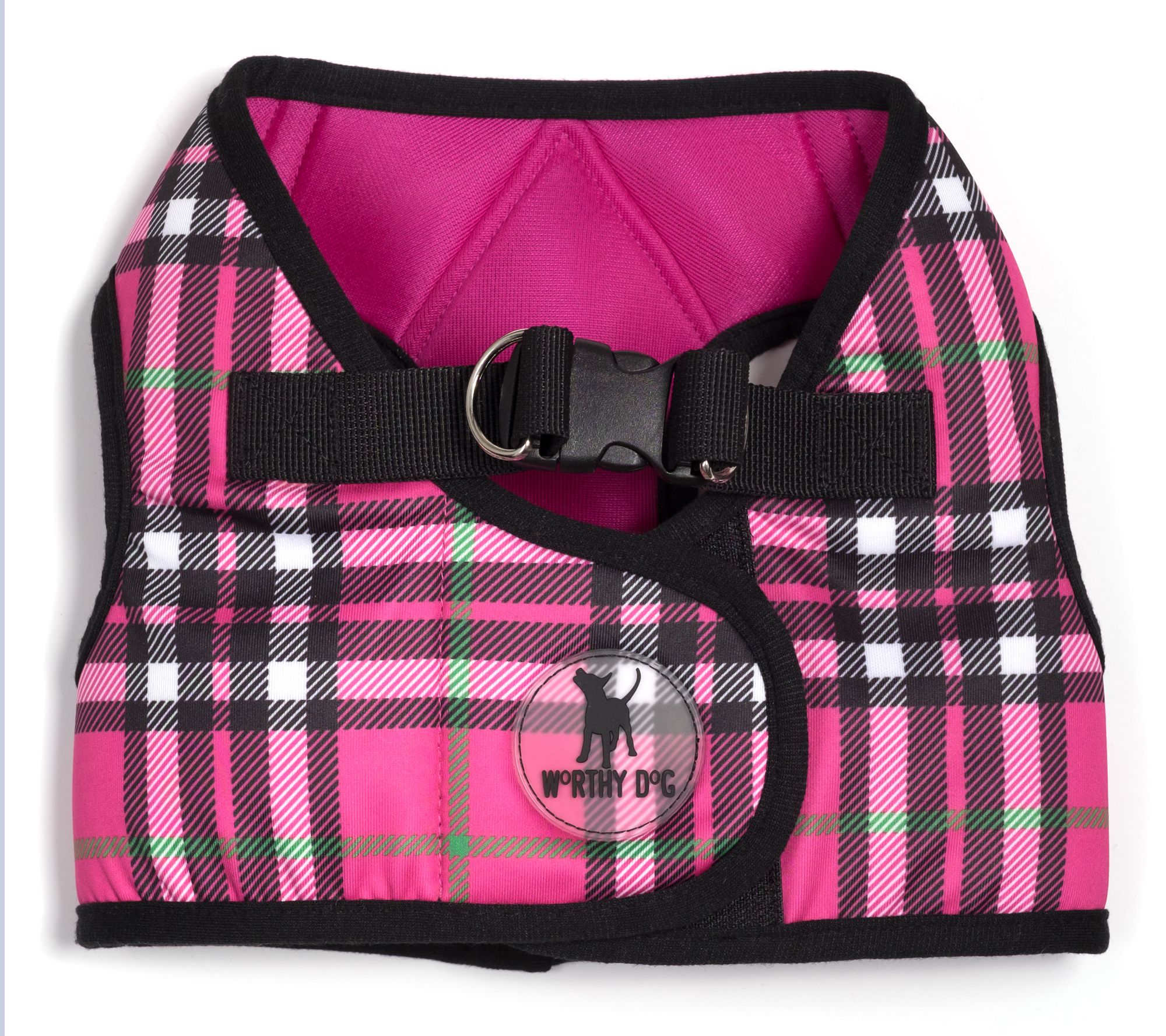 The Worthy Dog Hot Pink Plaid Sidekick Harness