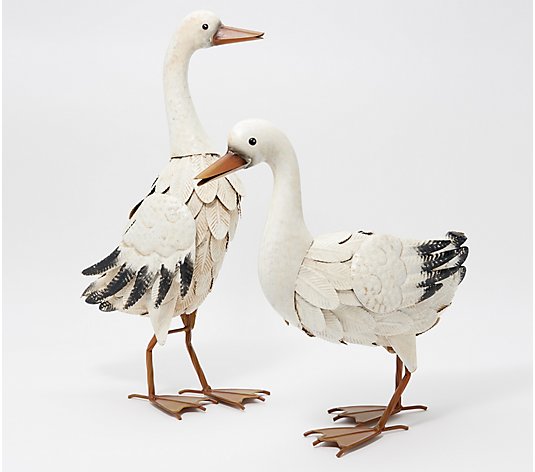 Plow & Hearth Pair of White Metal Ducks