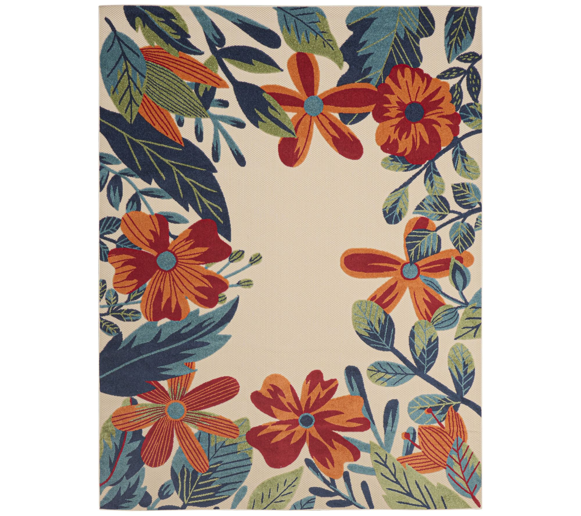 Nourison Home Modern Floral Border In/Outdoor 7.10 x 9.10 Rug