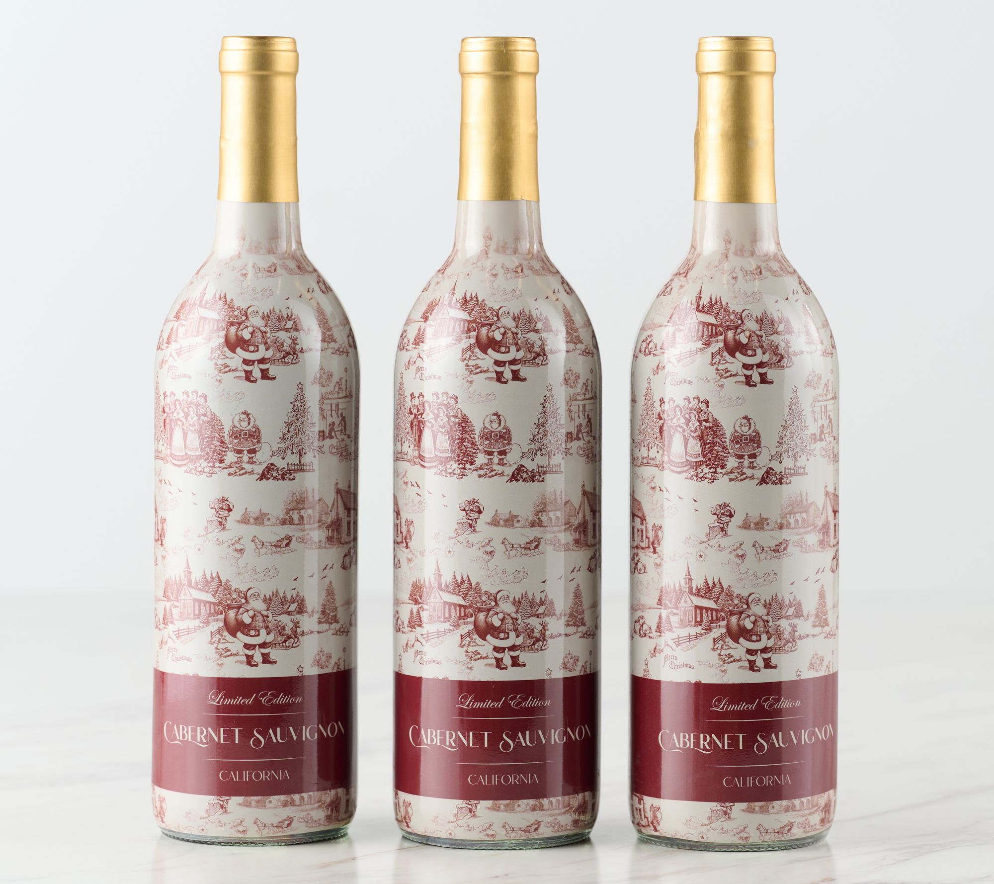 SH 12/8 Vino Voyage Holiday Wrapped Bottles 3 Wine Set 750ml