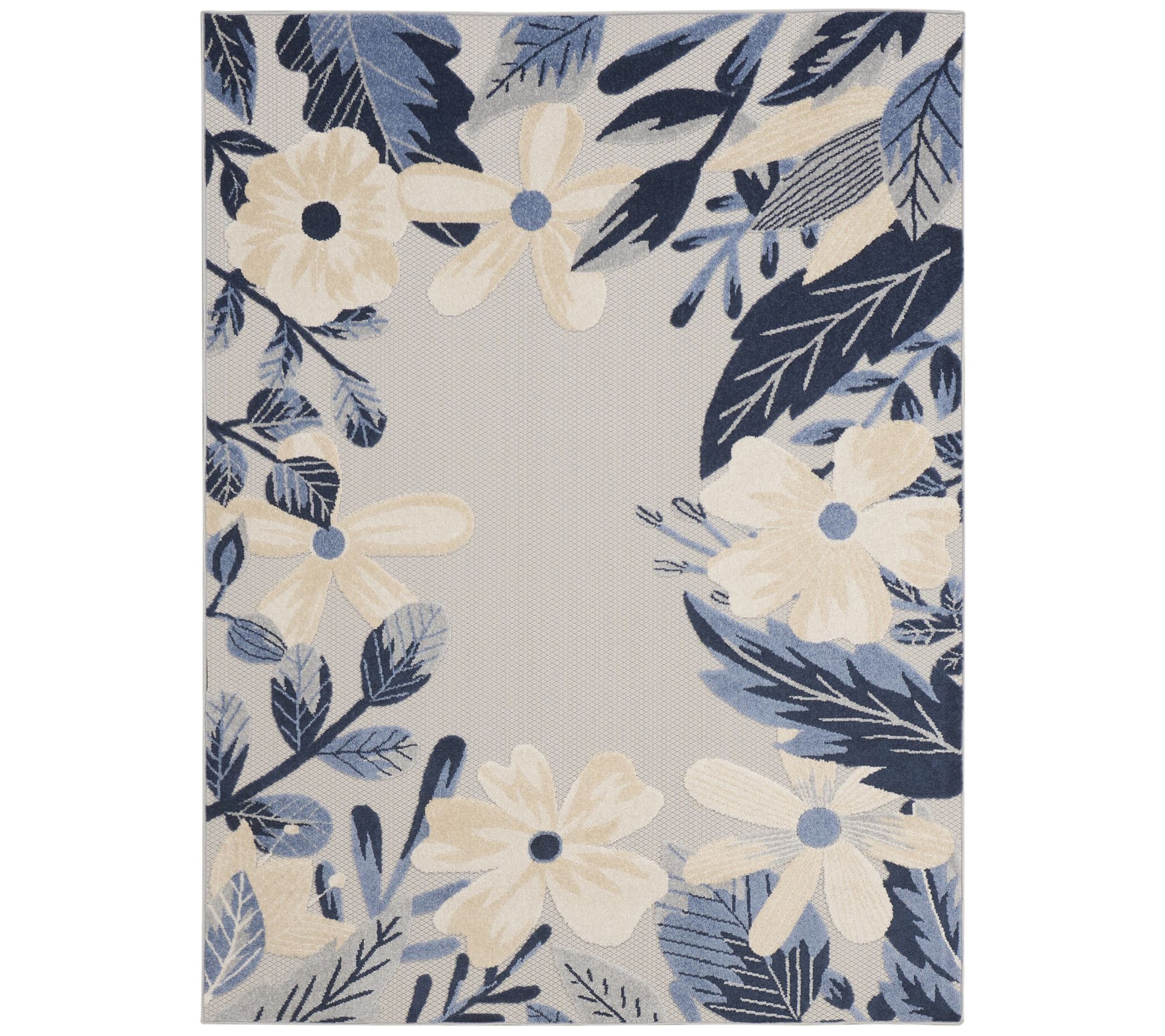 Nourison Home Modern Floral Border Indoor/ Outdoor 5.3' x 7' Rug