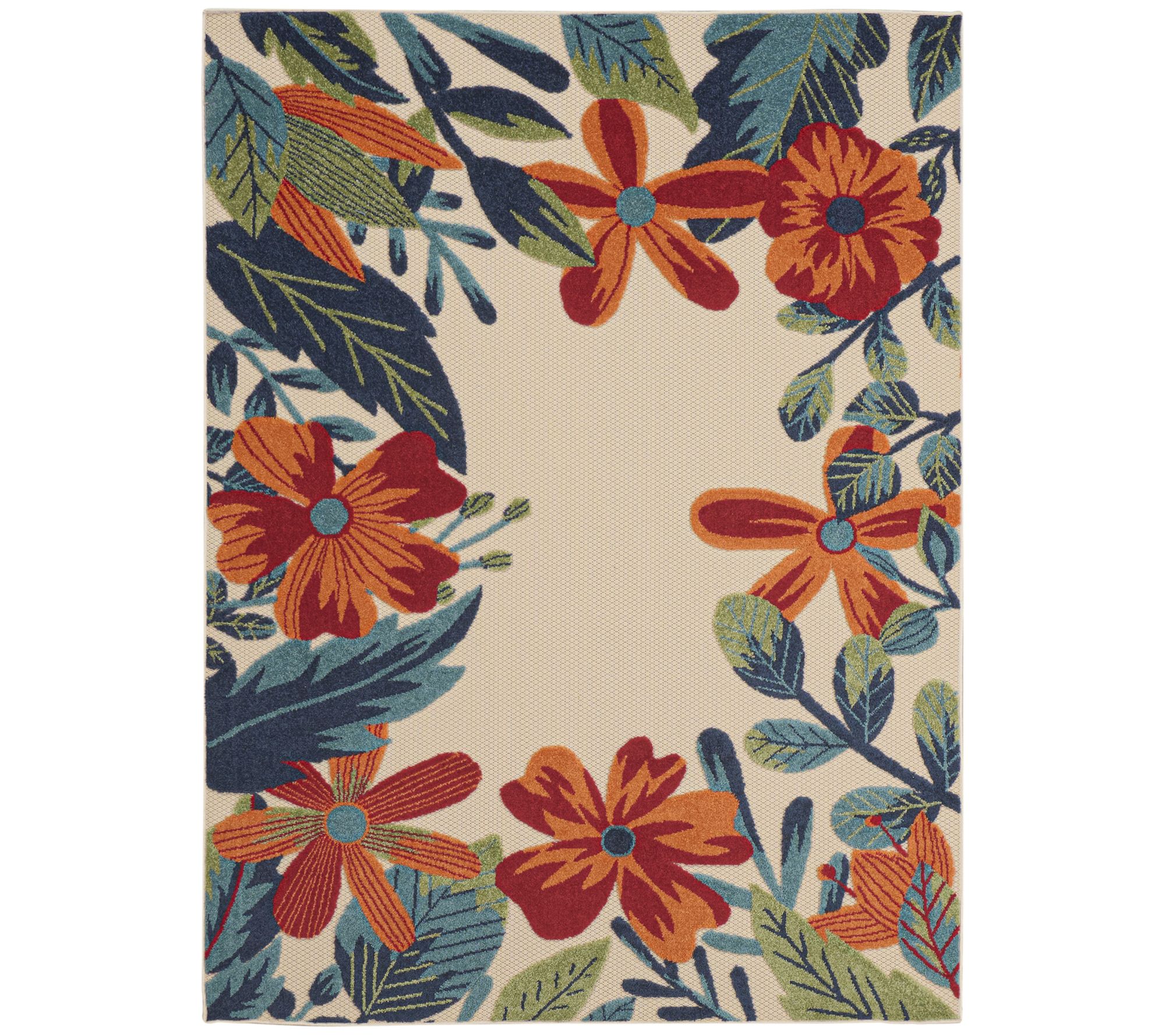 Nourison Home Modern Floral Border Indoor/ Outdoor 5.3' x 7' Rug