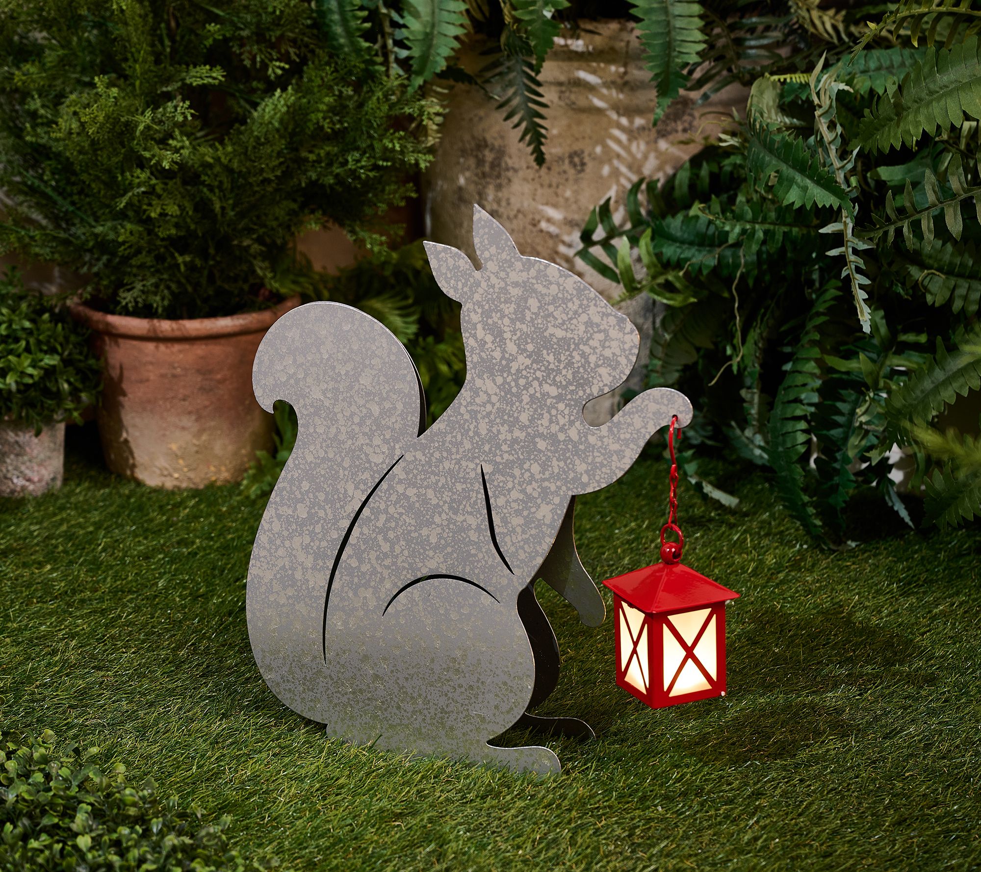 "As Is" Girl Next Door Metal Silhouette Garden Decor with Lantern