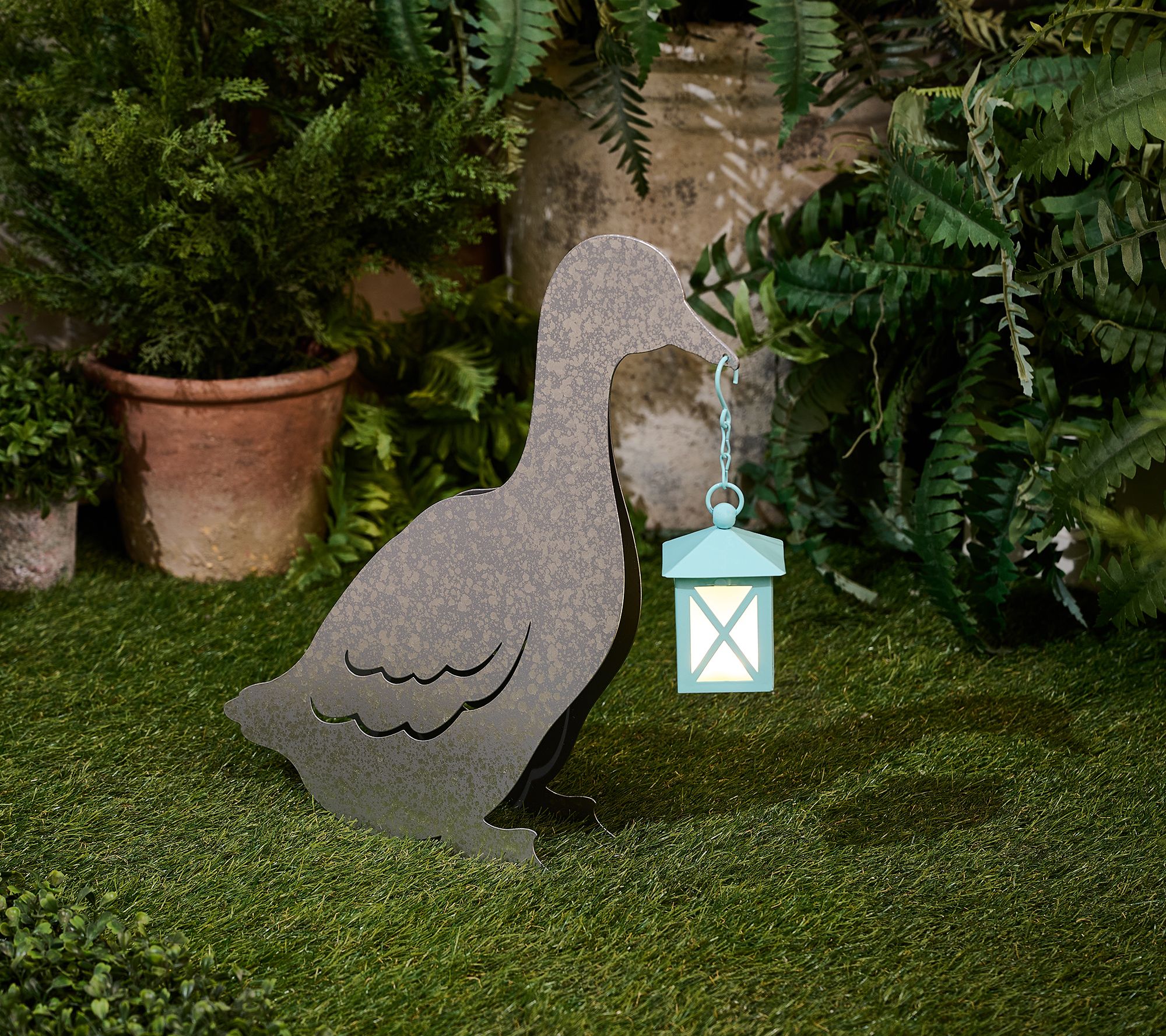 "As Is" Girl Next Door Metal Silhouette Garden Decor with Lantern