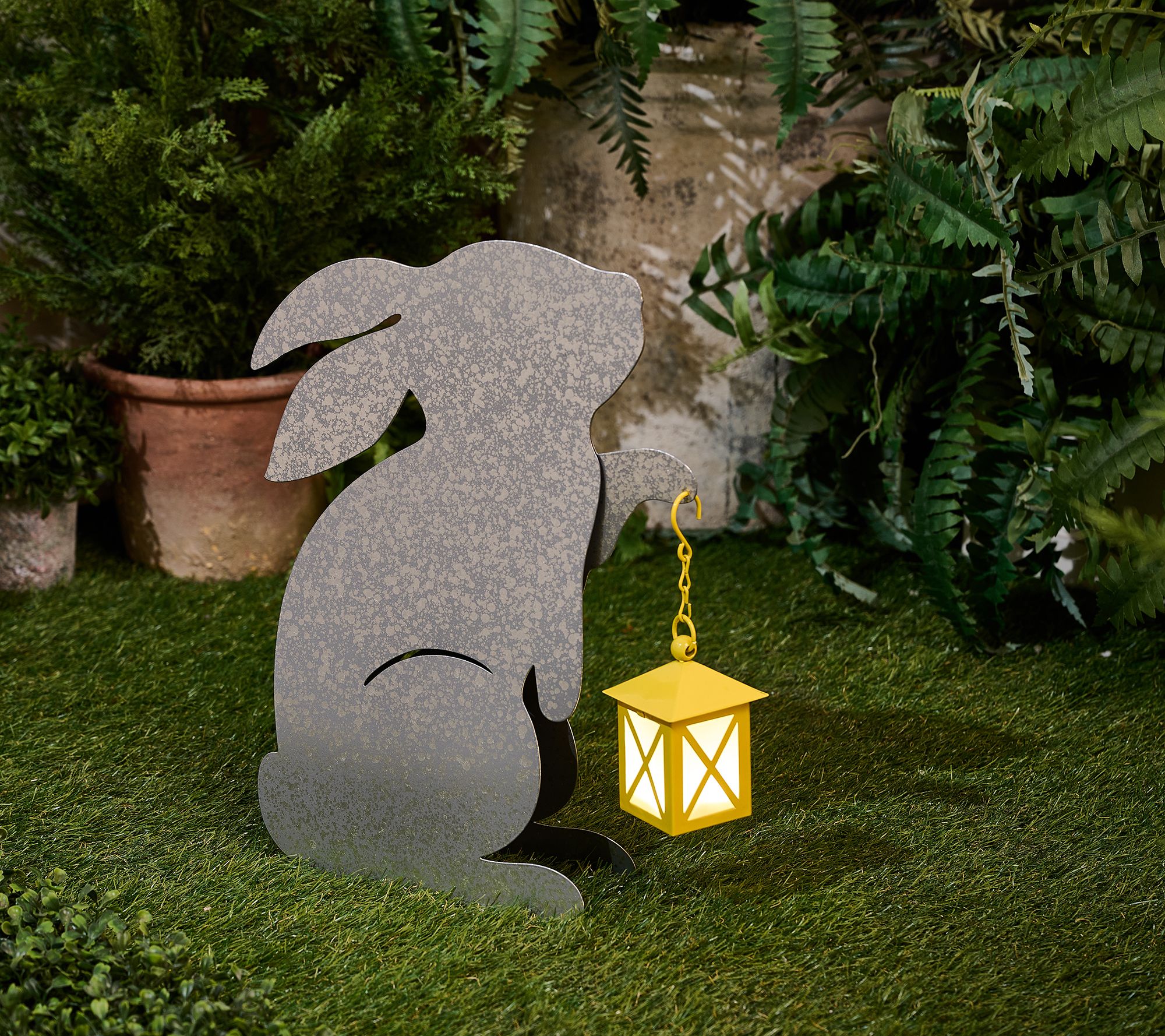 "As Is" Girl Next Door Metal Silhouette Garden Decor with Lantern