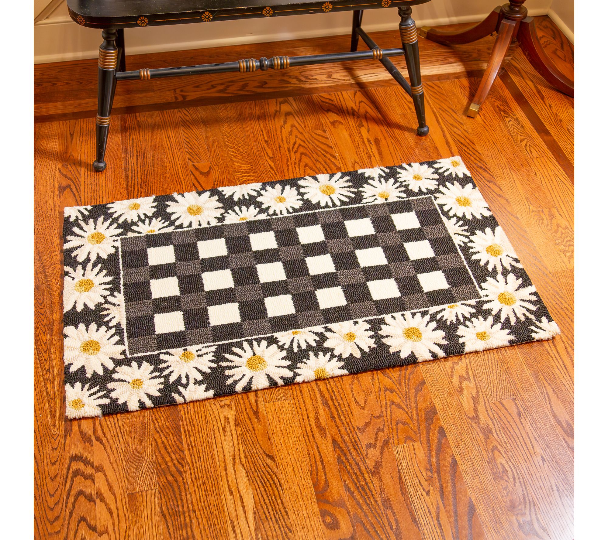Plow and Hearth Hand Hooked Floral Check Doormat