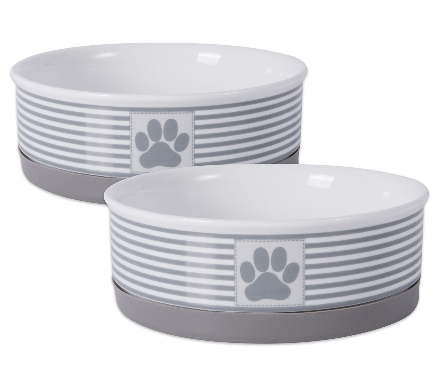 Bone Dry 2 Medium Paw Patch & Stripes Pet Bowls