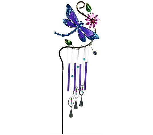 Exhart Blue Dragonfly Wind Chime Stake