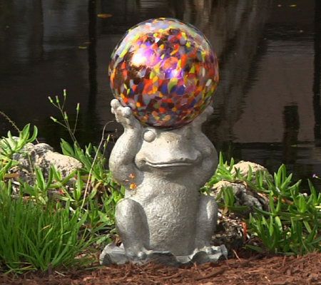Frog Statue with Recycled Glass Gazing Ball by Plow & Heart - QVC.com