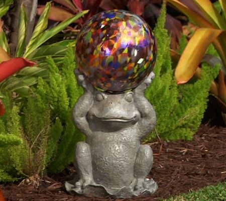 Frog Statue with Recycled Glass Gazing Ball by Plow & Heart 