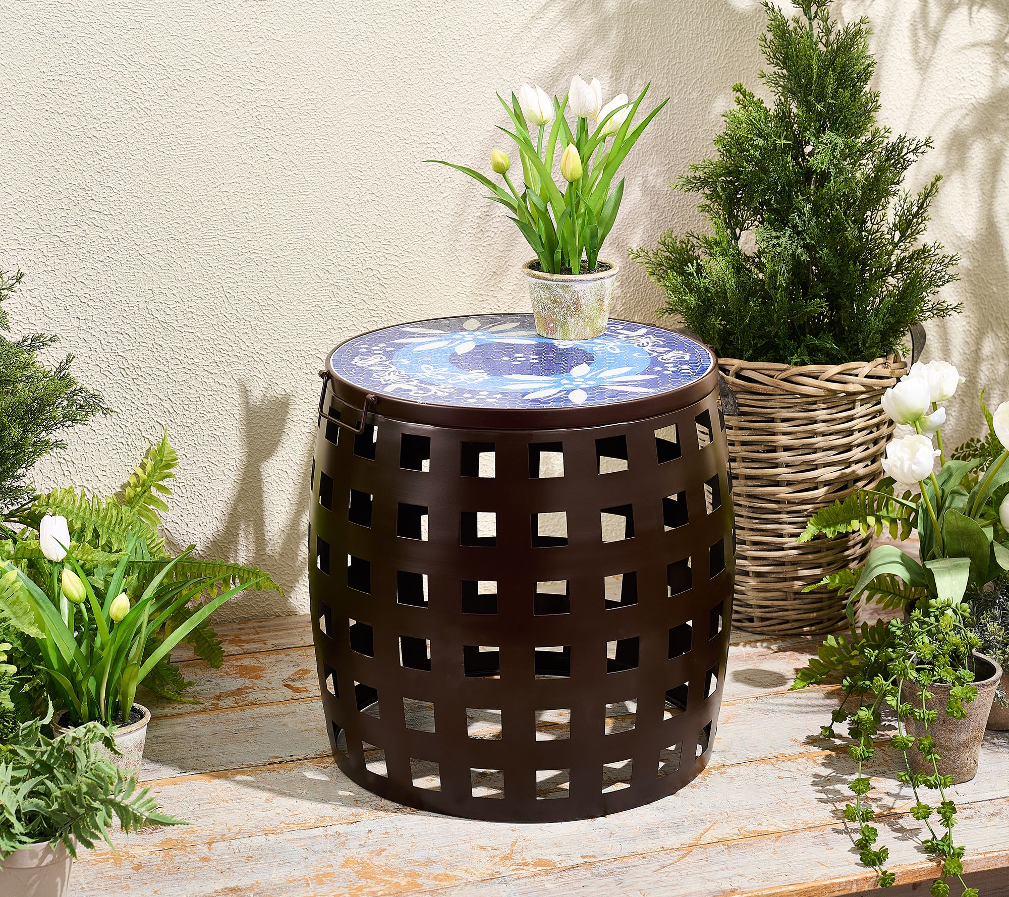 Temp-tations Outdoors Mosaic Top Plant Stand Side Table