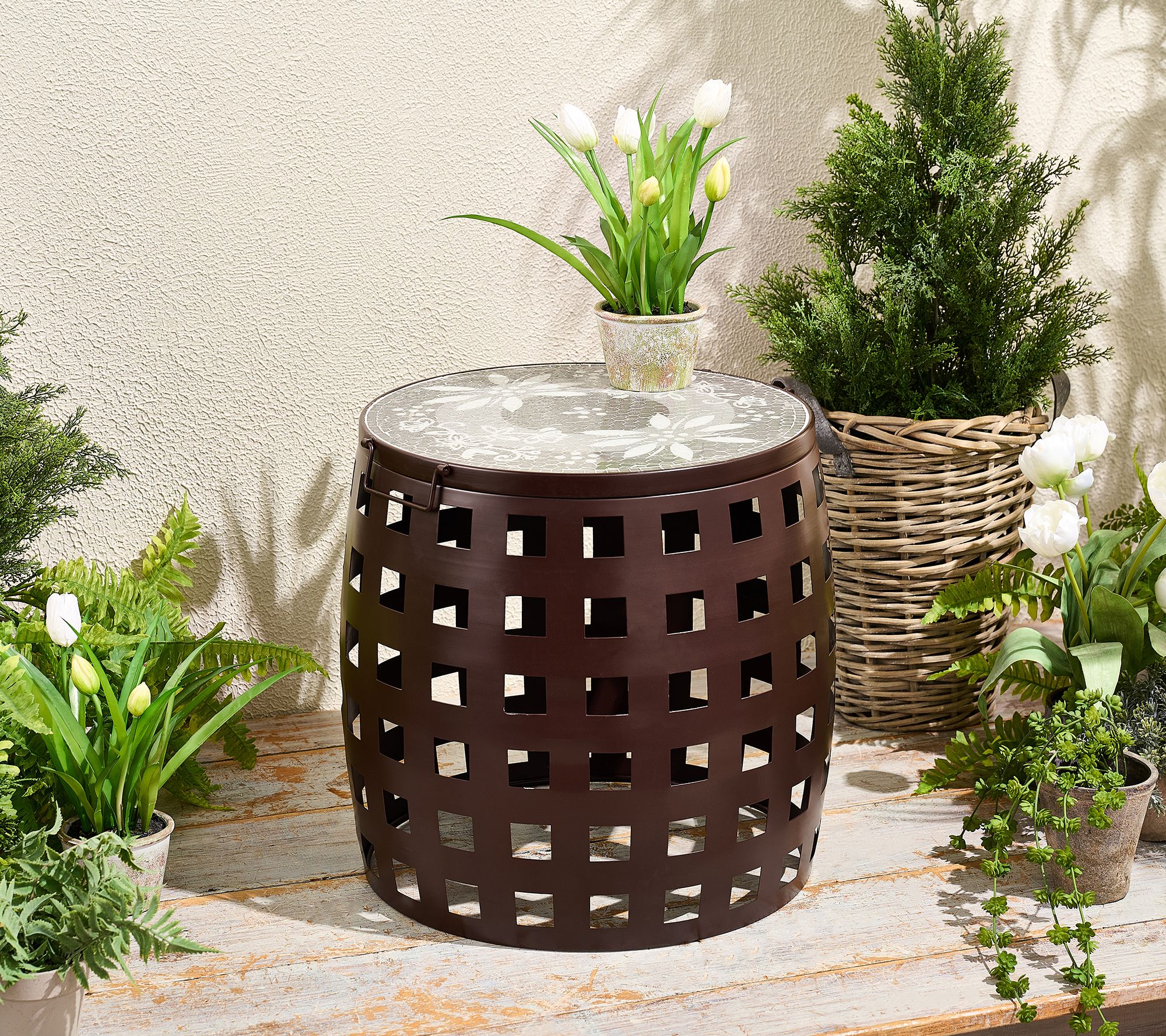 Temp-tations Outdoors Mosaic Top Plant Stand Side Table
