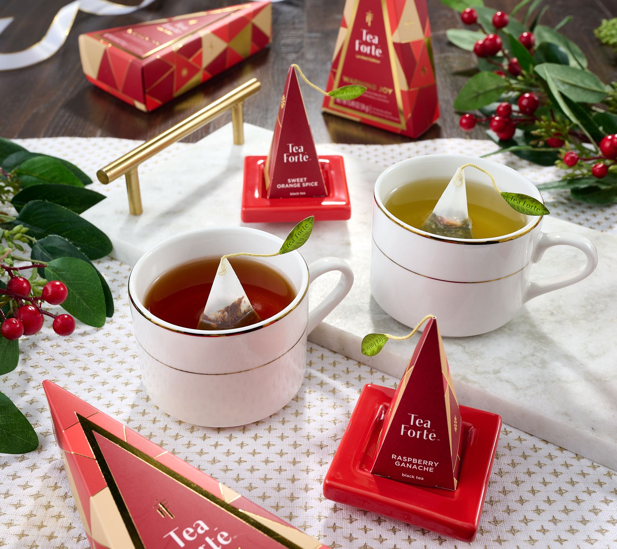 SH 11/4 Tea Forte (3)Gift Sets of Holiday Tea Infusers &Trays