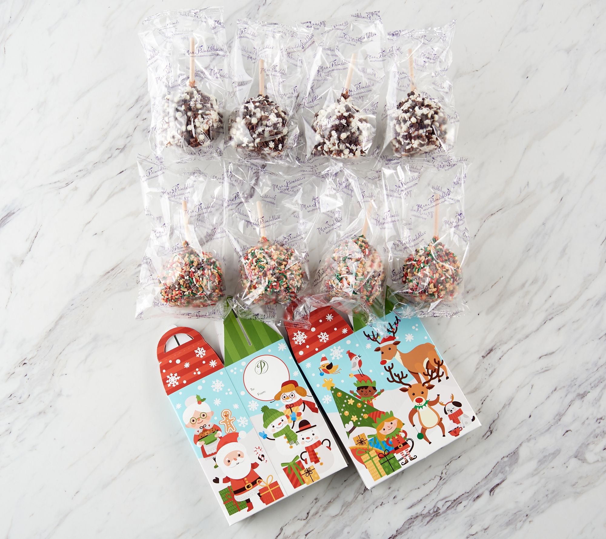 SH12/5 Mrs. Prindable's 8pc Individual Size Caramel Apples & Holiday Boxes  - QVC.com