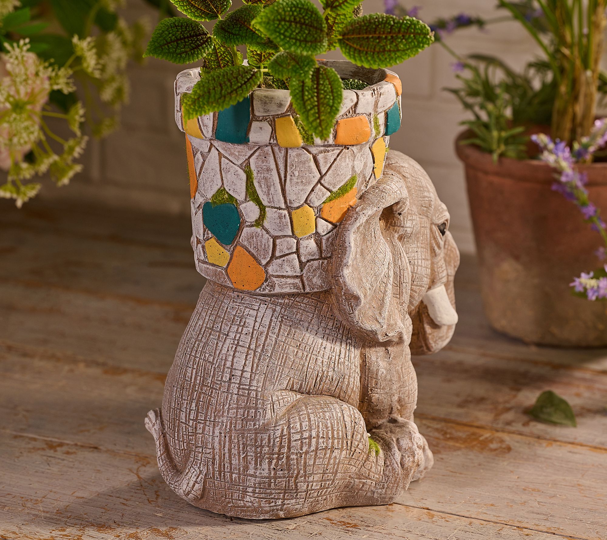 "As Is" Marigold Outdoor Faux Mosaic Stone Animal Planter