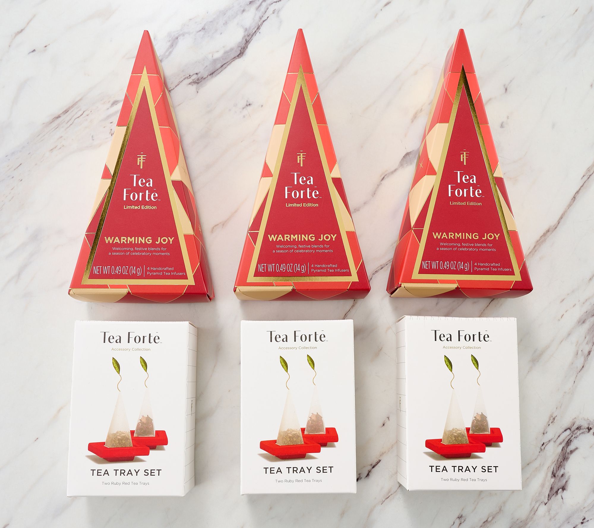 Tea Forte (3) Gift Sets Of Holiday Tea Infusers w/ Tea Trays