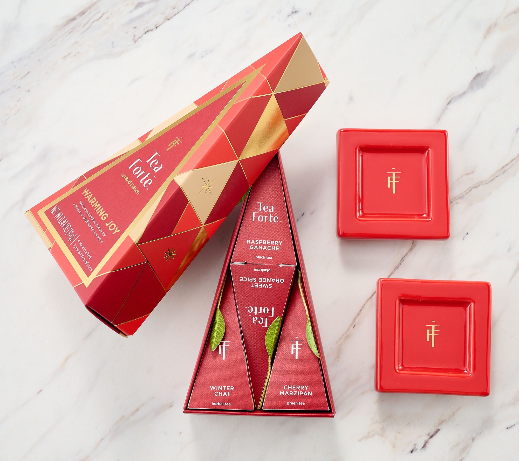 Tea Forte (3) Gift Sets Of Holiday Tea Infusers w/ Tea Trays
