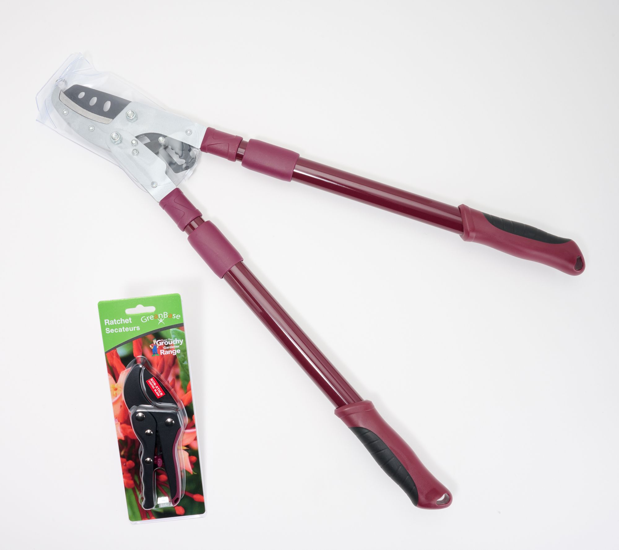 "As Is" Grouchy Gardener Telescopic Ratchet, Lopper & Pruner Set
