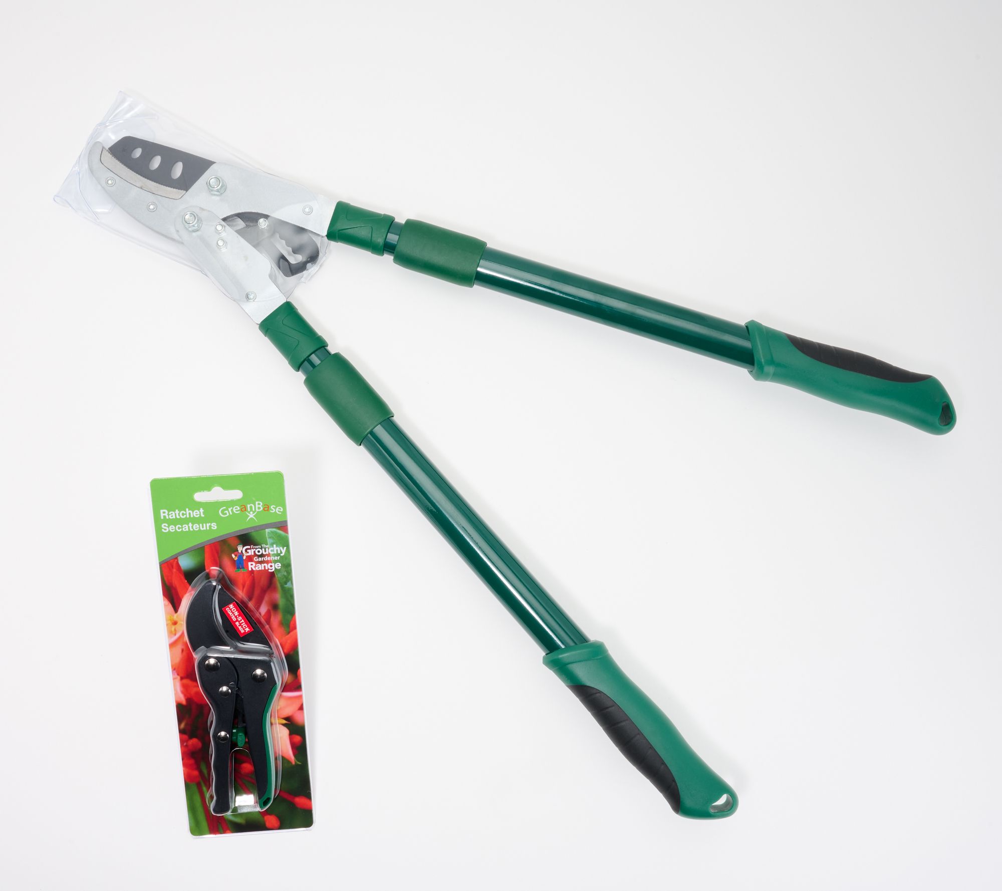 "As Is" Grouchy Gardener Telescopic Ratchet, Lopper & Pruner Set