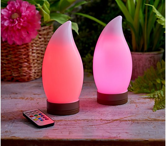Barbara King Set of (2) 8" Color Changing Flameless Tiki Candle w/Remote