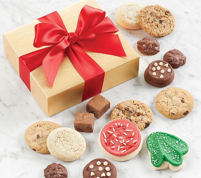 Ships 11/4 Cheryl's Cookies Gold Holiday Box w/ Assorted Treats