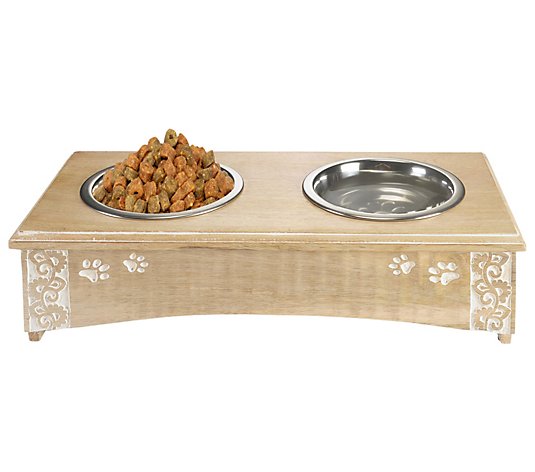 Ox Bay Pet Feeder with Engraved Florals and Paws