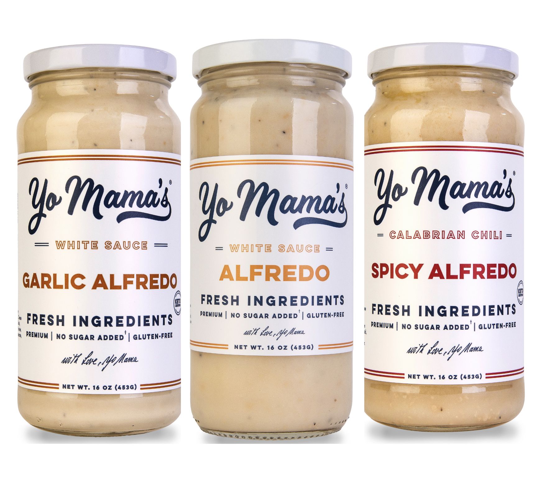 Yo Mama's (3) 16oz Jars of Alfredo Sauce
