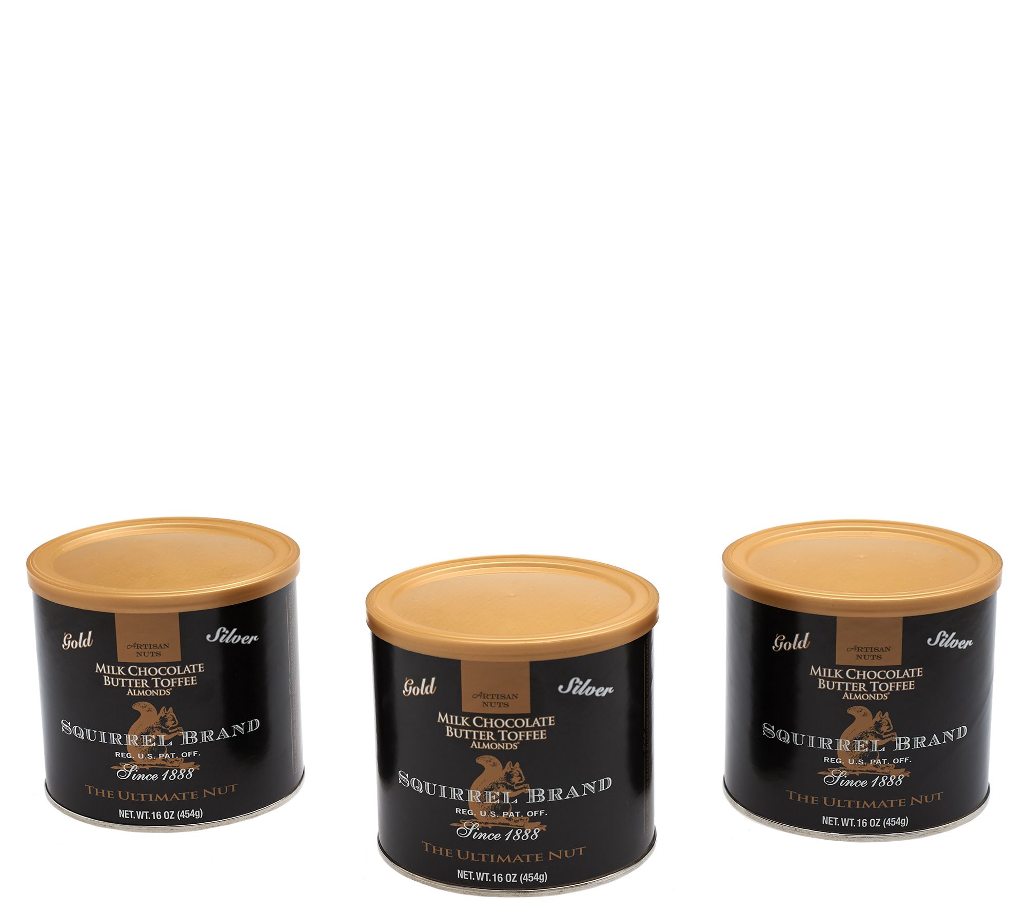 Squirrel Brand (3) 16oz Gold & Silver Milk Chocolate Toffee Almonds