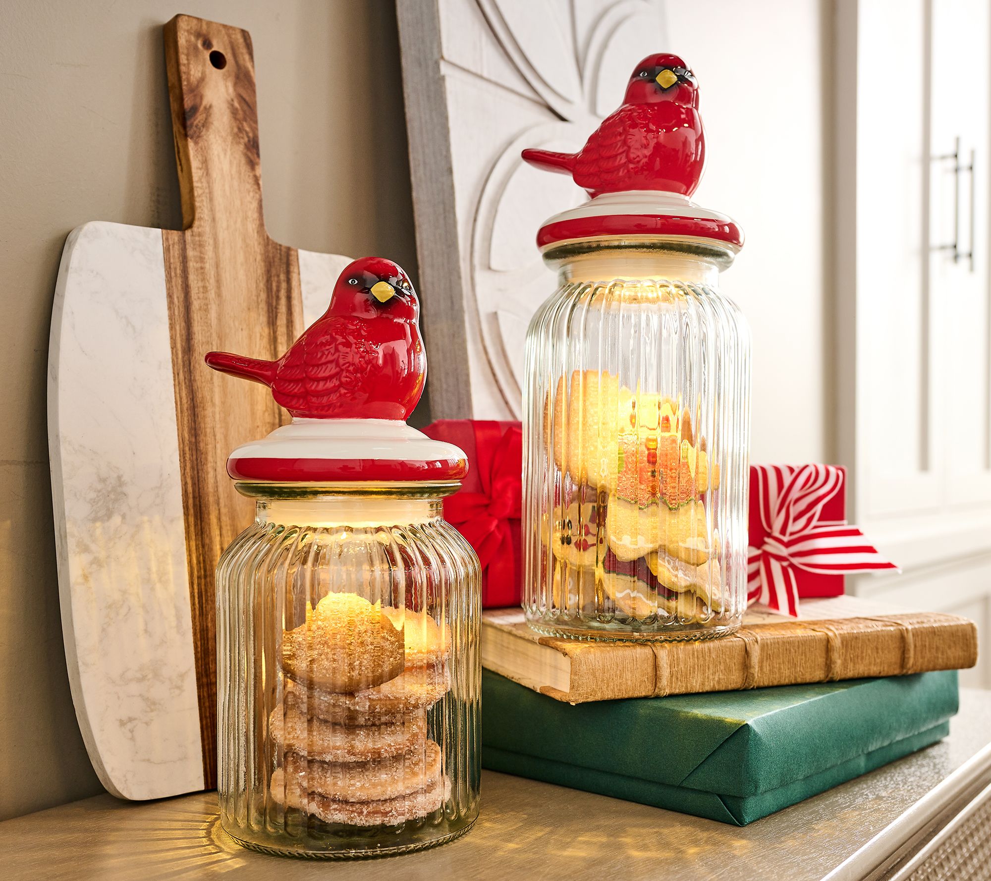 "As Is" Girl Next Door S/2 Illuminated Holiday Cookie/ Treat Jars