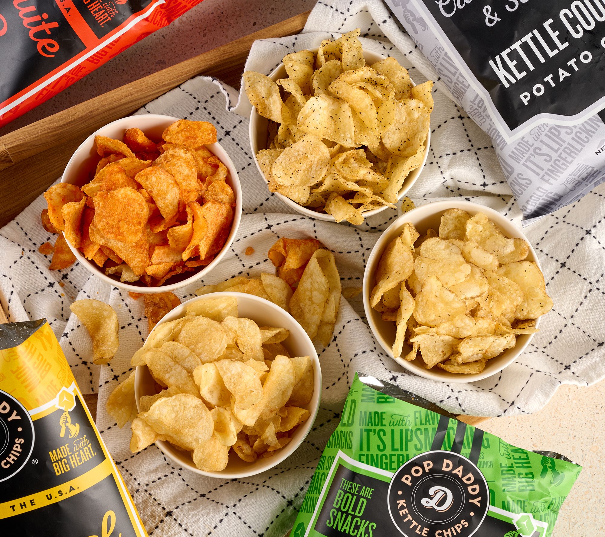 Pop Daddy (4) 5oz Bags Hand Seasoned Kettle Cooked Potato Chips