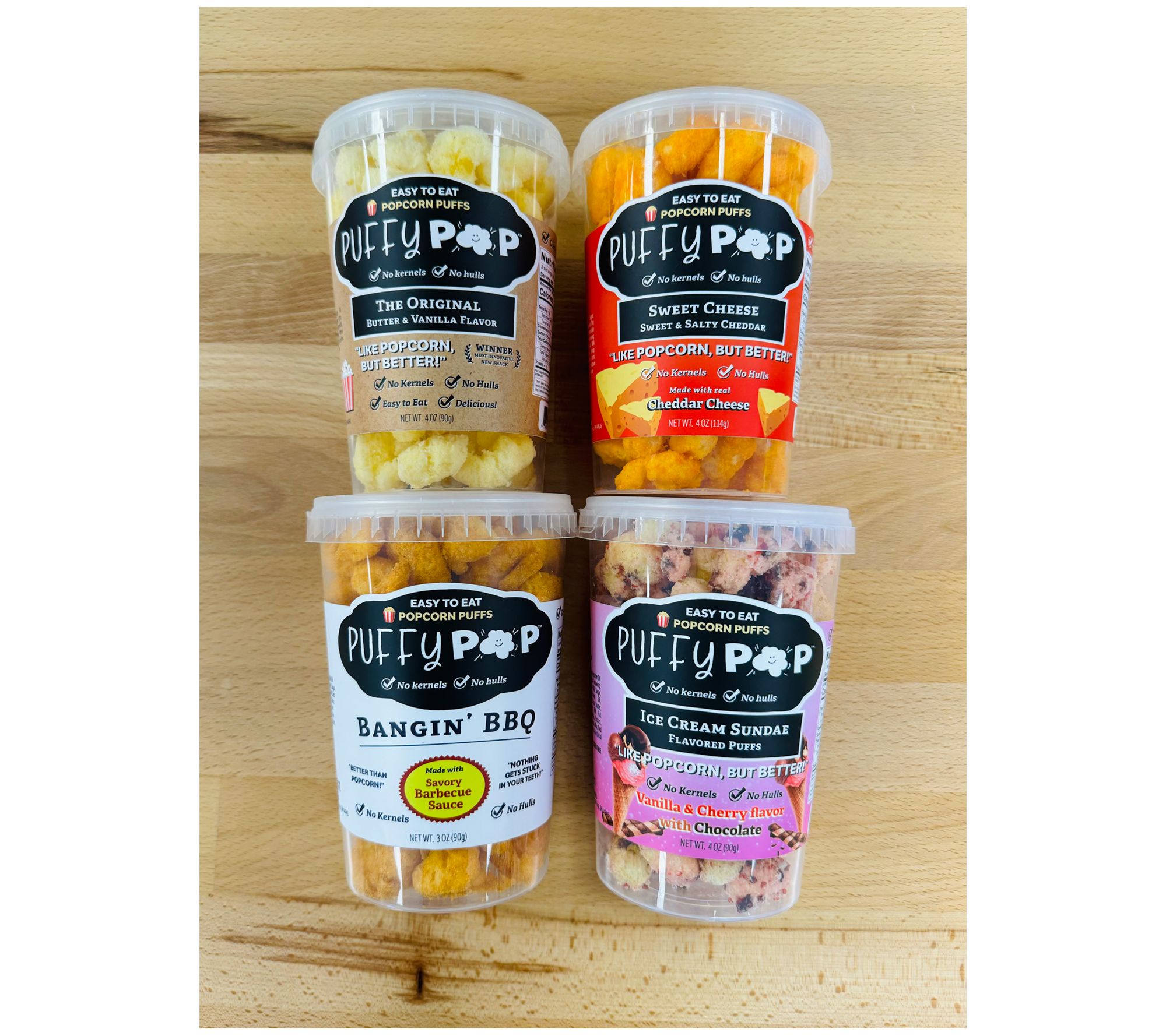 Puffy Pop (4) Tubs Sweet & Salty Puffed Corn Variety Pack - QVC.com