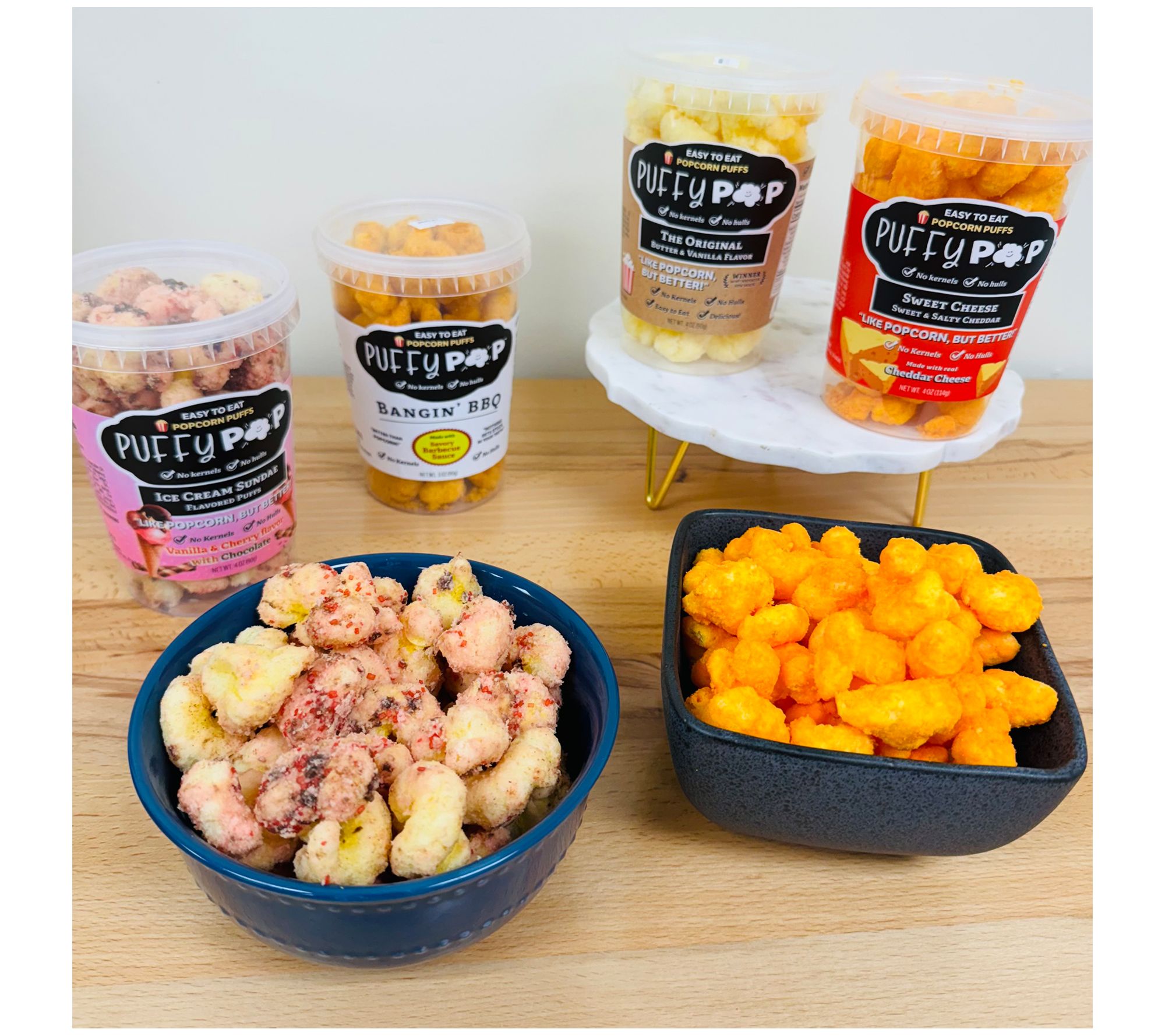 Puffy Pop (4) Tubs Sweet & Salty Puffed Corn Variety Pack - QVC.com