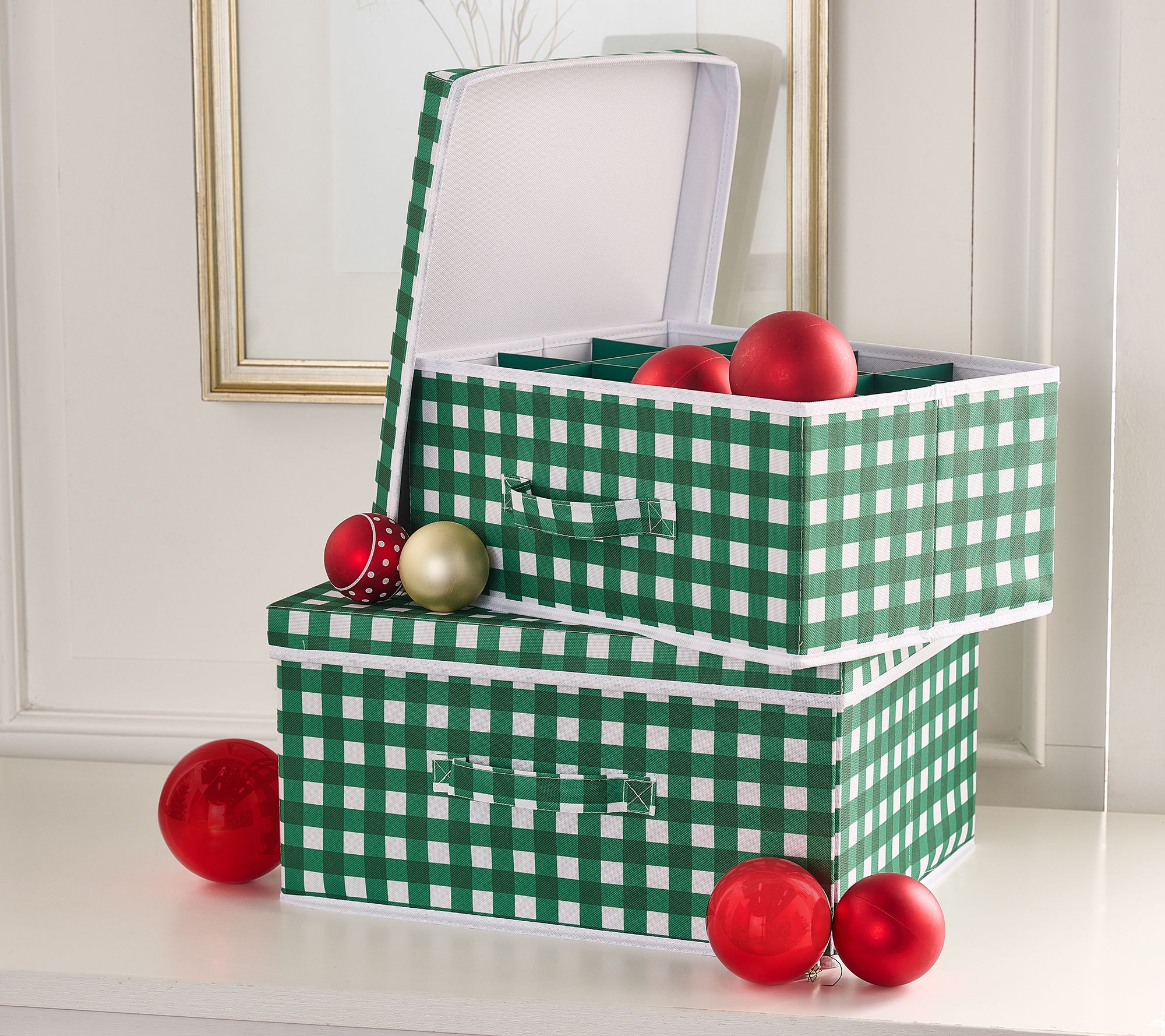 "As Is" Girl Next Door Set of 2 Gingham Storage Boxes