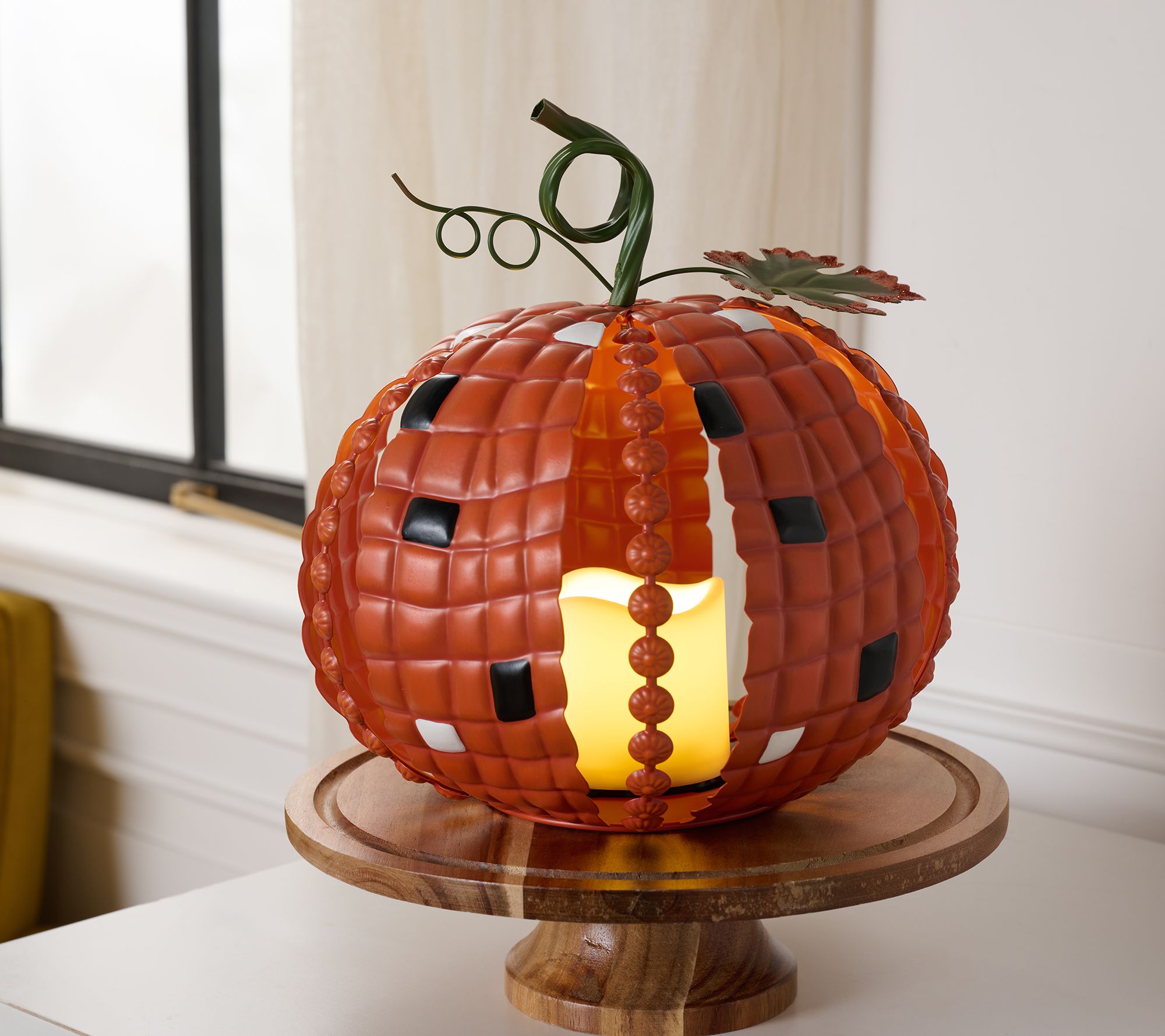 Girl Next Door Illuminated Metal Corn Pumpkin Lantern