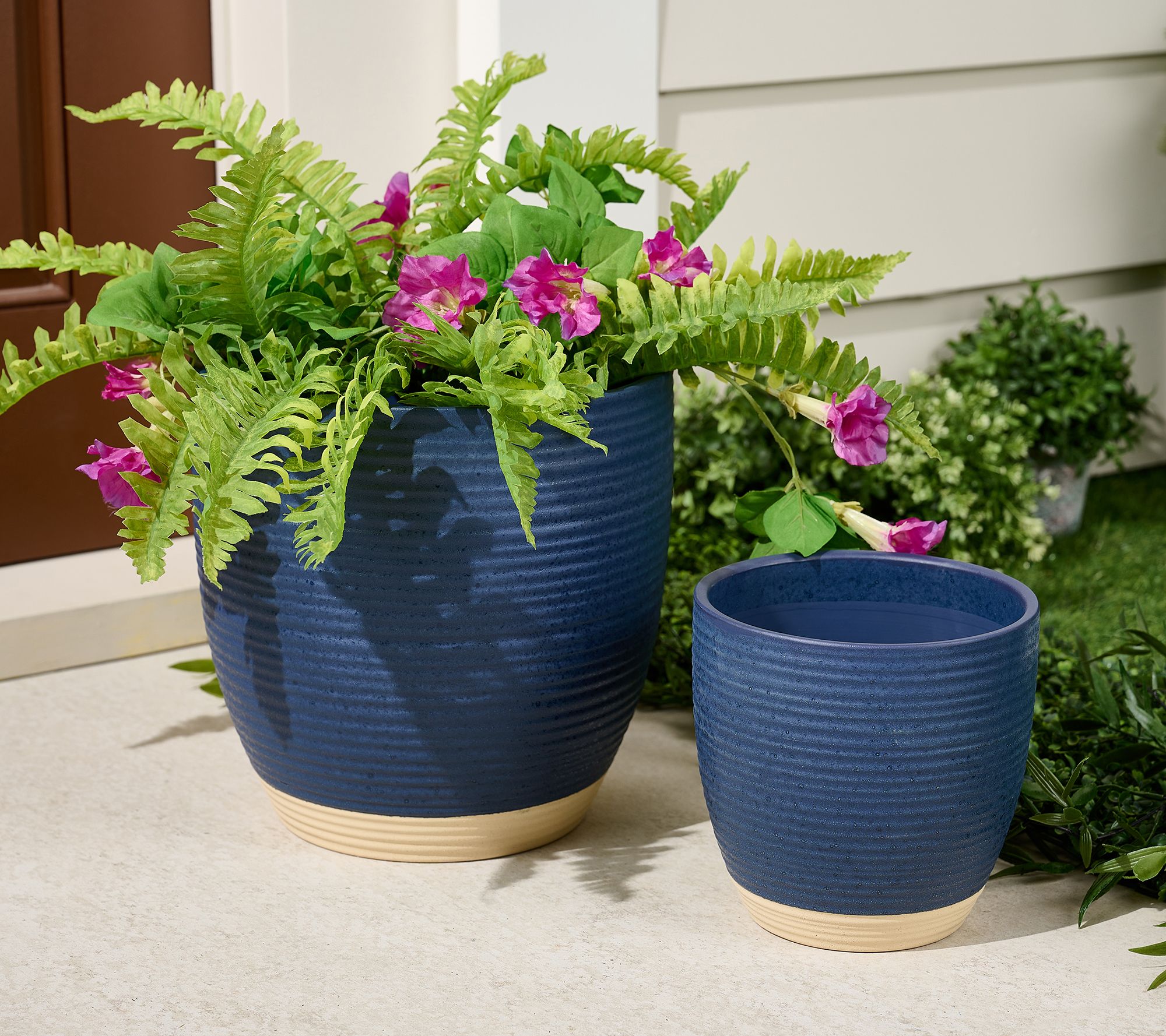 Garden Reflections Set of 2 Stoneware 2-tone Planters