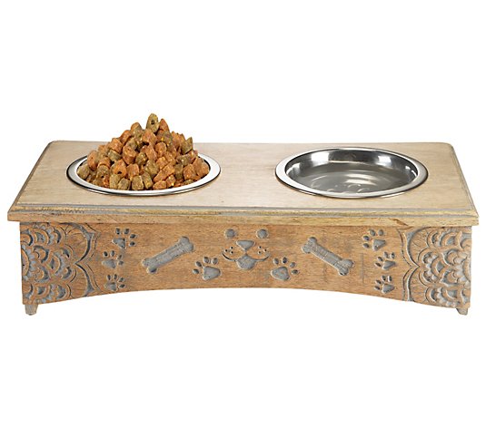 Ox Bay Pet Feeder with Engraved Mandalas and Paws