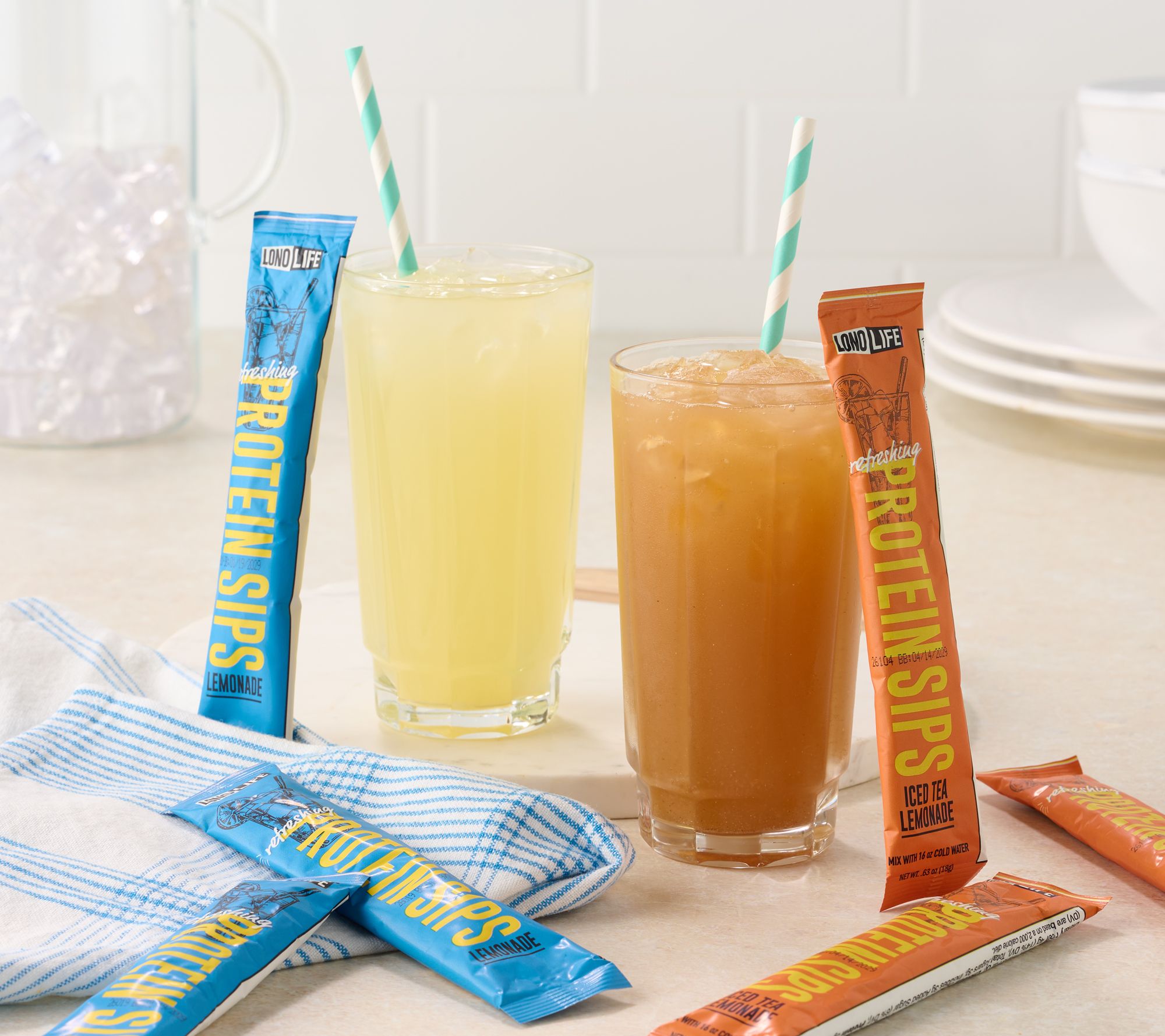 LonoLife 12 Single Serve Protein Sips Lemonade & Iced Tea Mixes