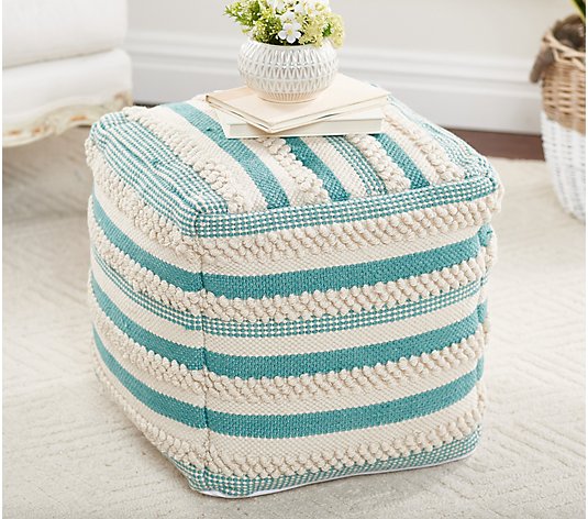 Barbara King Indoor/Outdoor Textured Striped Pouf Ottoman
