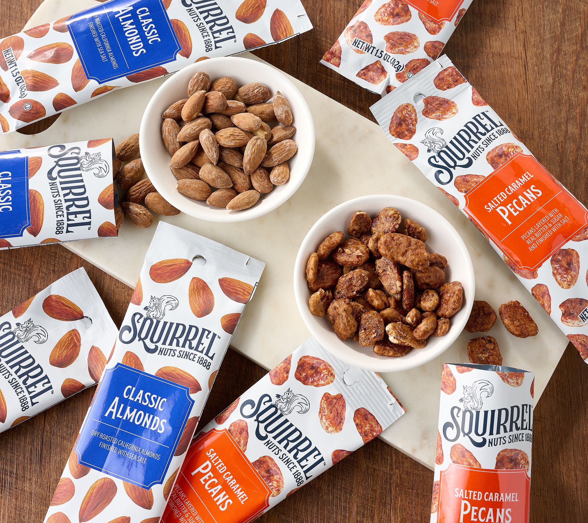  Squirrel Brand (12)1.5-oz Bags Roasted Almonds & Caramel Pecans