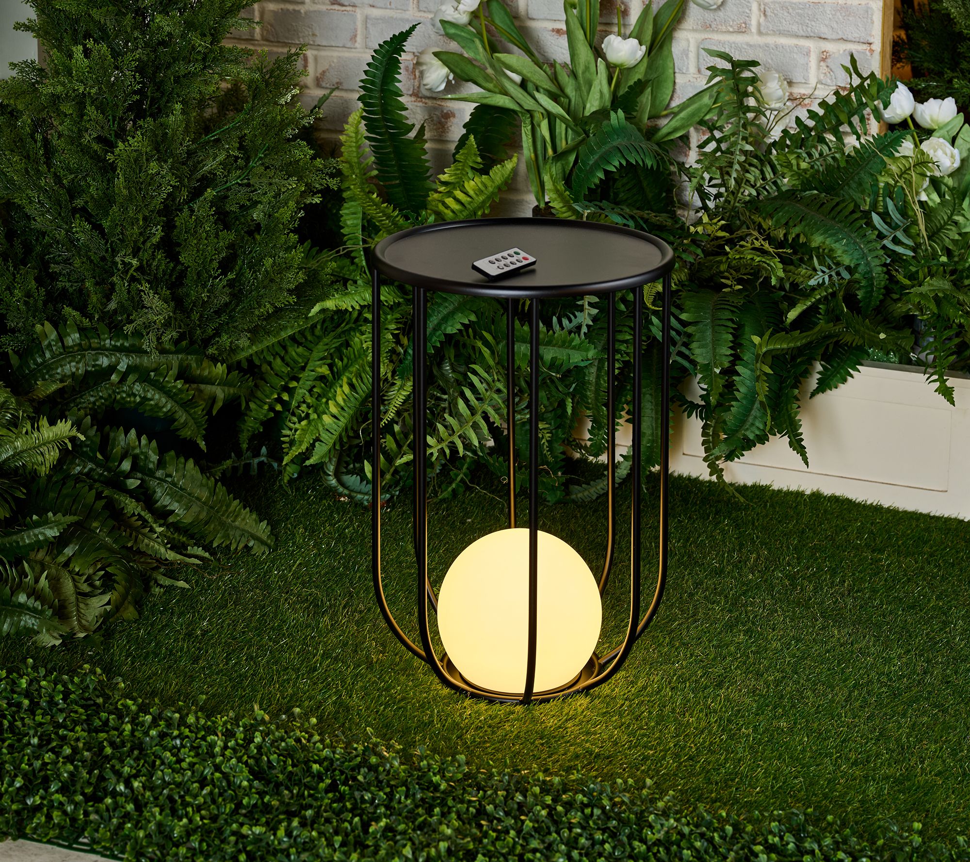 Garden Reflections Metal Plant Stand w/ LED Ball Light