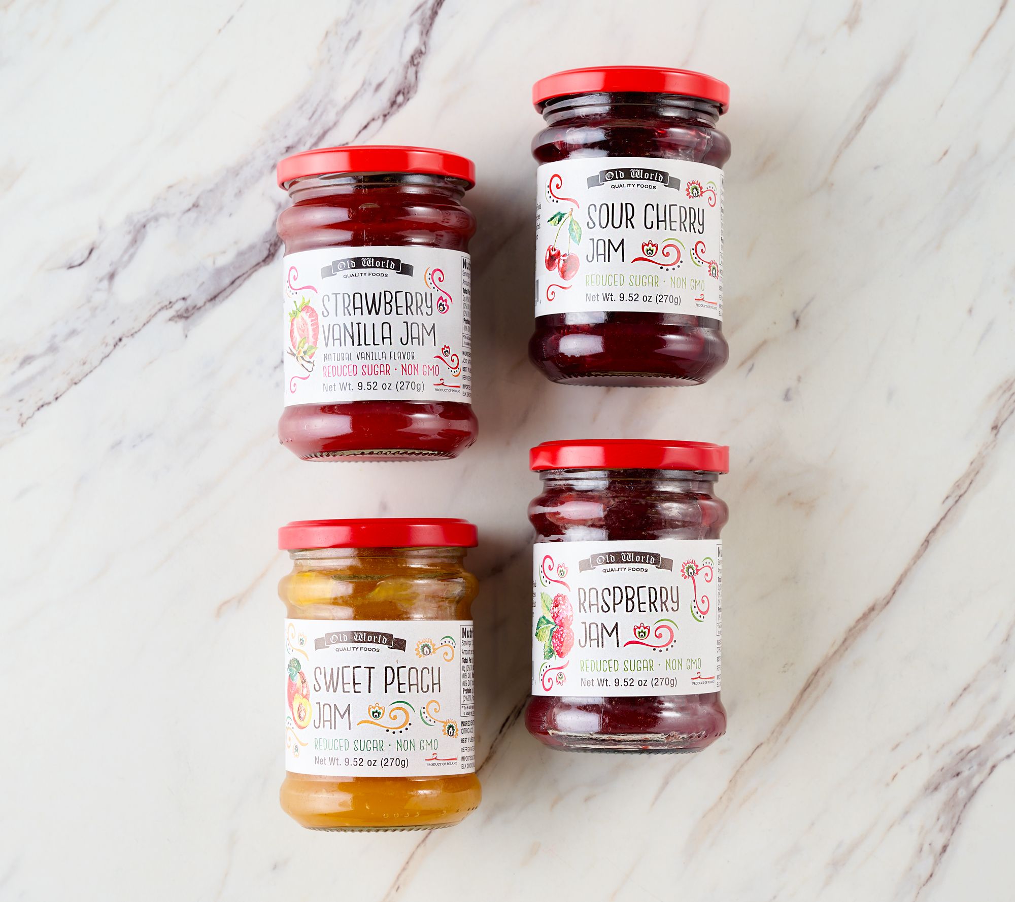 Old World Quality Foods (4) 9.5oz Jars of Gourmet Fruit Jam