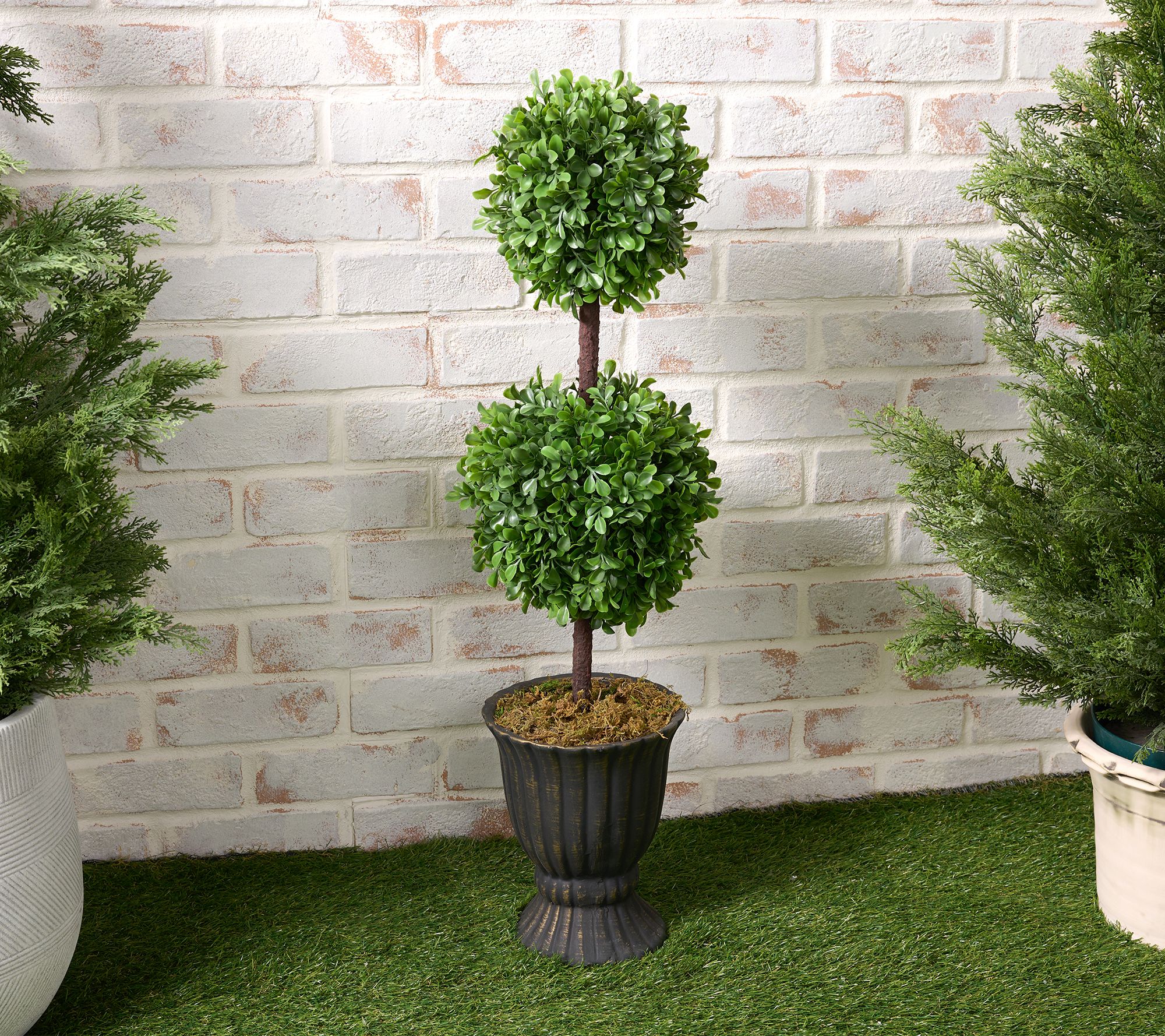 Garden Reflections 32" 2-tier Faux Boxwood Topiary in Urn