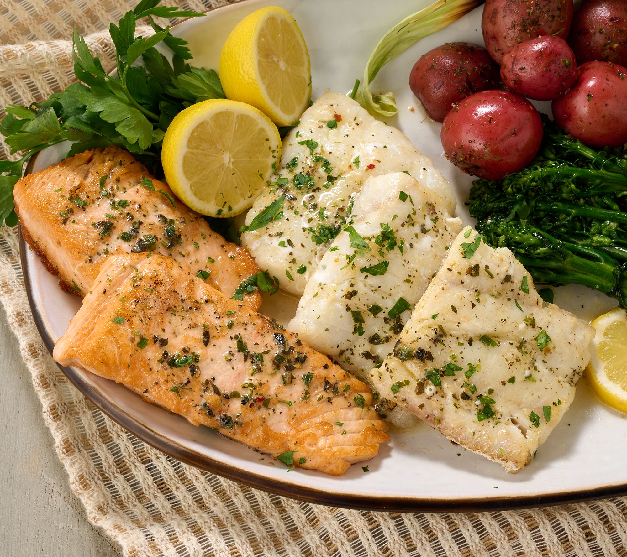 Egg Harbor (8) 6-oz Salmon & (8) 6-oz Cod Filets Combo w/ Garlic Butter